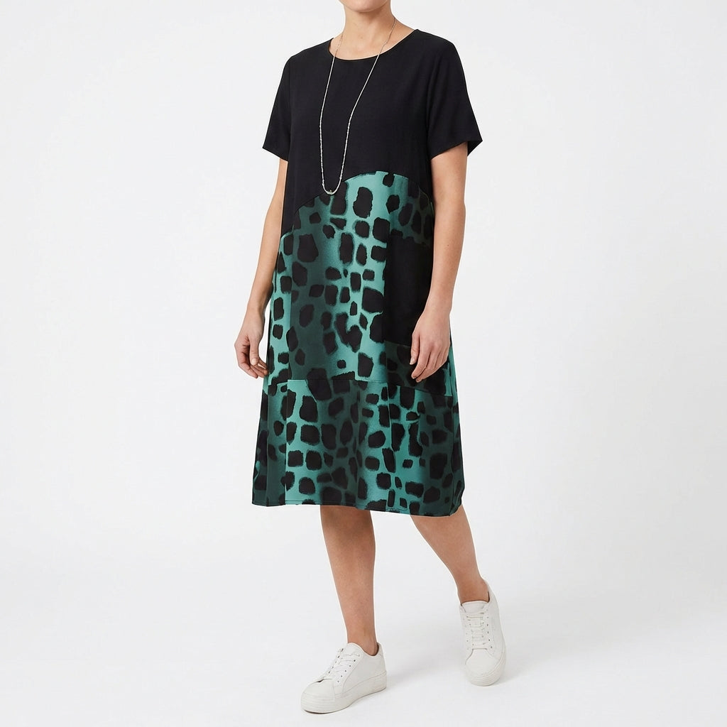 Vestido Midi Mujer Combinado Estampado Casual