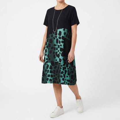 Vestido Midi Mujer Combinado Estampado Casual