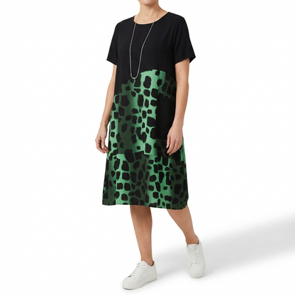 Vestido Midi Mujer Combinado Estampado Casual