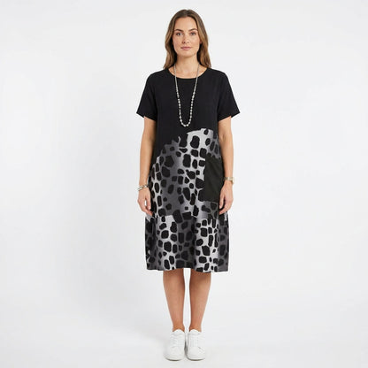 Vestido Midi Mujer Combinado Estampado Casual - Mavetta