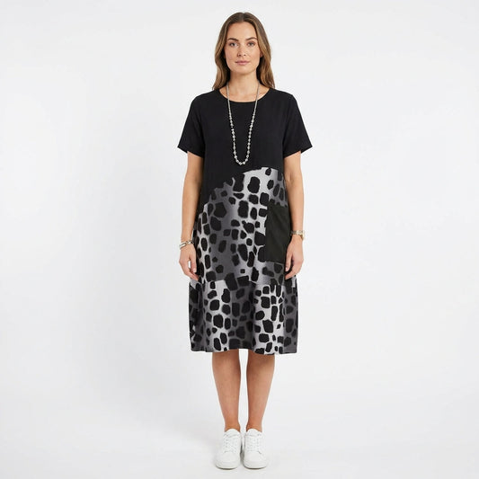 Vestido Midi Mujer Combinado Estampado Casual - Mavetta