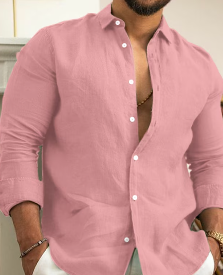 Camisa hombre de lino ligera manga larga transpirable