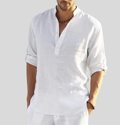 Camisa Hombre Casual Algodón Cuello Abierto Manga Larga - Mavetta