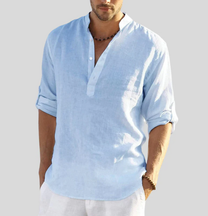 Camisa Hombre Casual Algodón Cuello Abierto Manga Larga