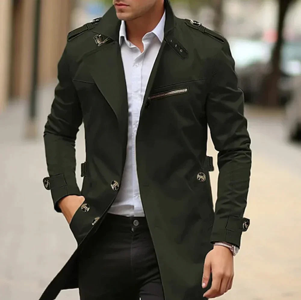 Abrigo Trench Hombre Clásico Corte Recto