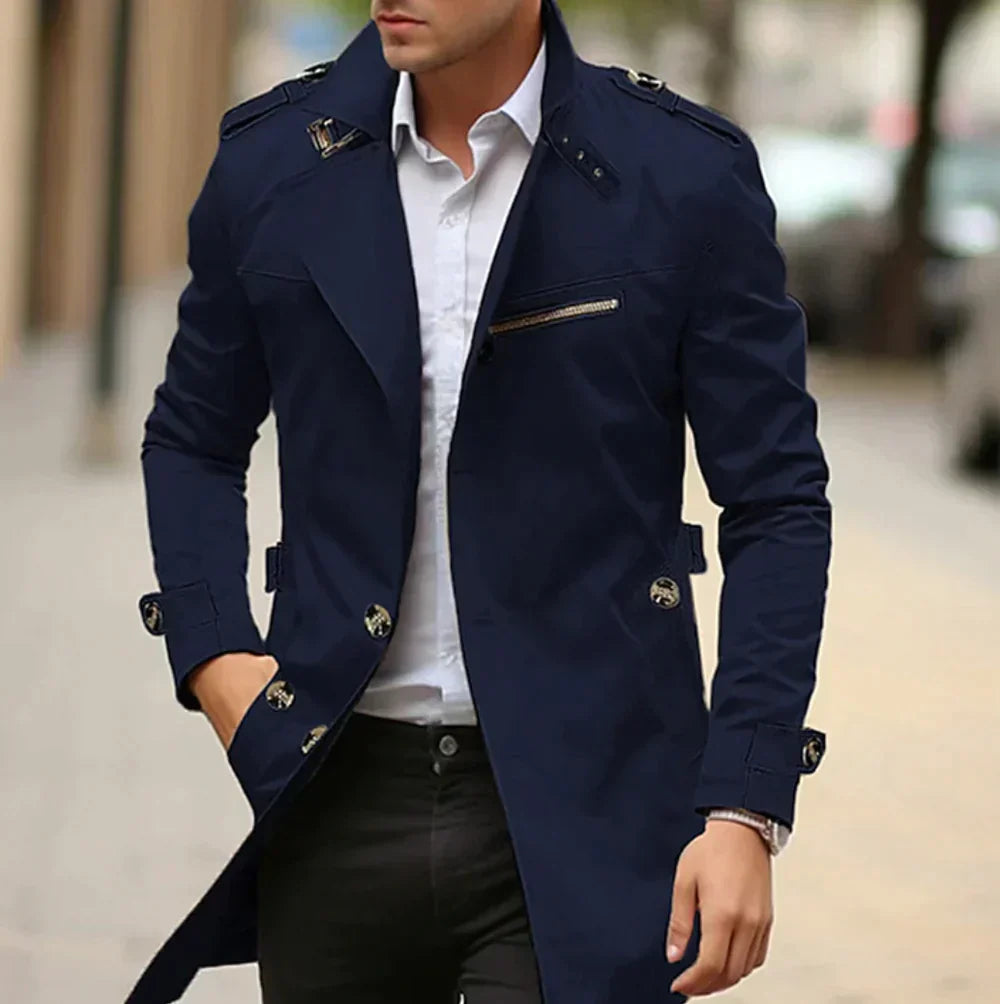 Abrigo Trench Hombre Clásico Corte Recto