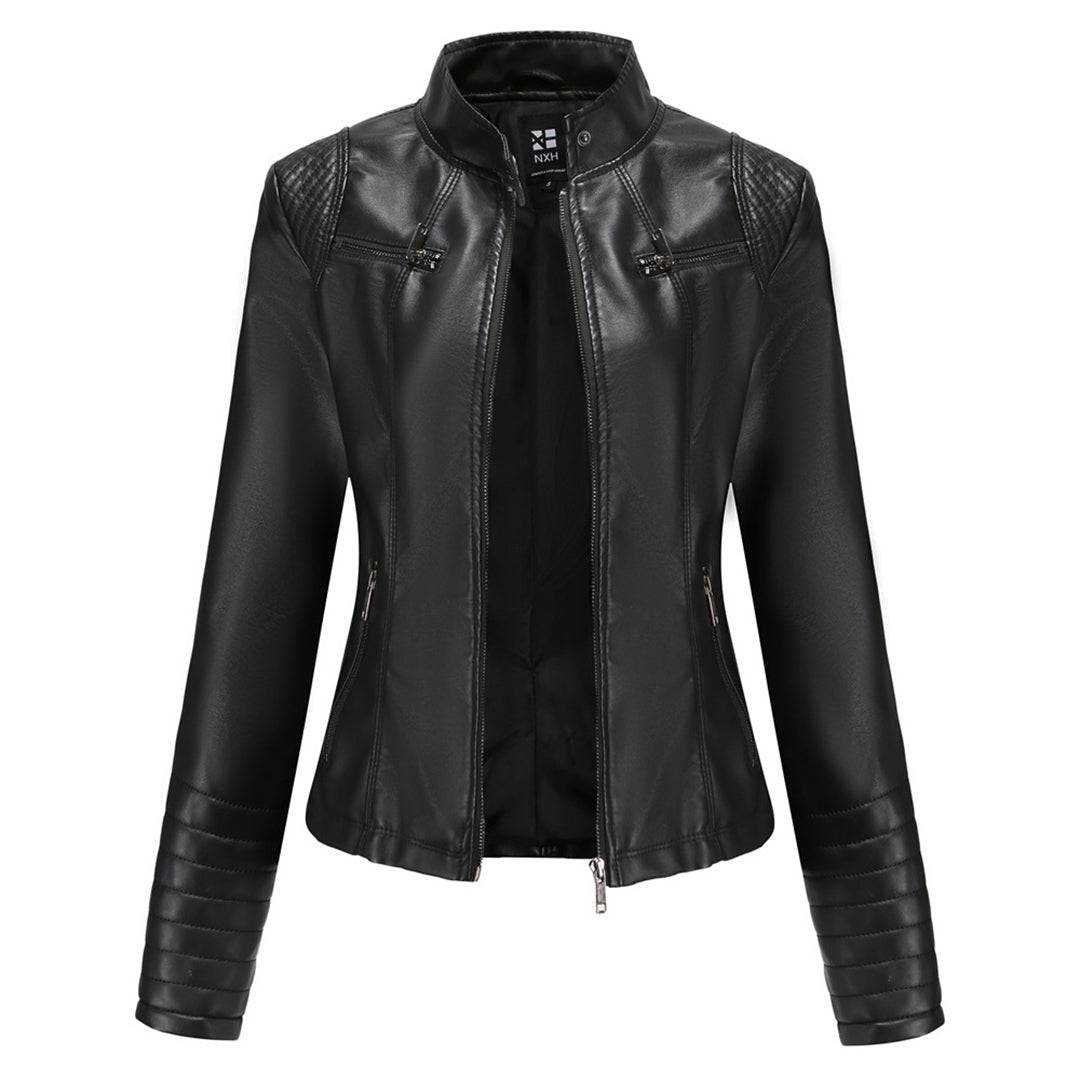 Chaqueta Mujer de Cuero con Mangas Acanaladas Ajuste Elegante
