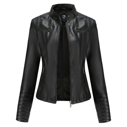 Chaqueta Mujer de Cuero con Mangas Acanaladas Ajuste Elegante