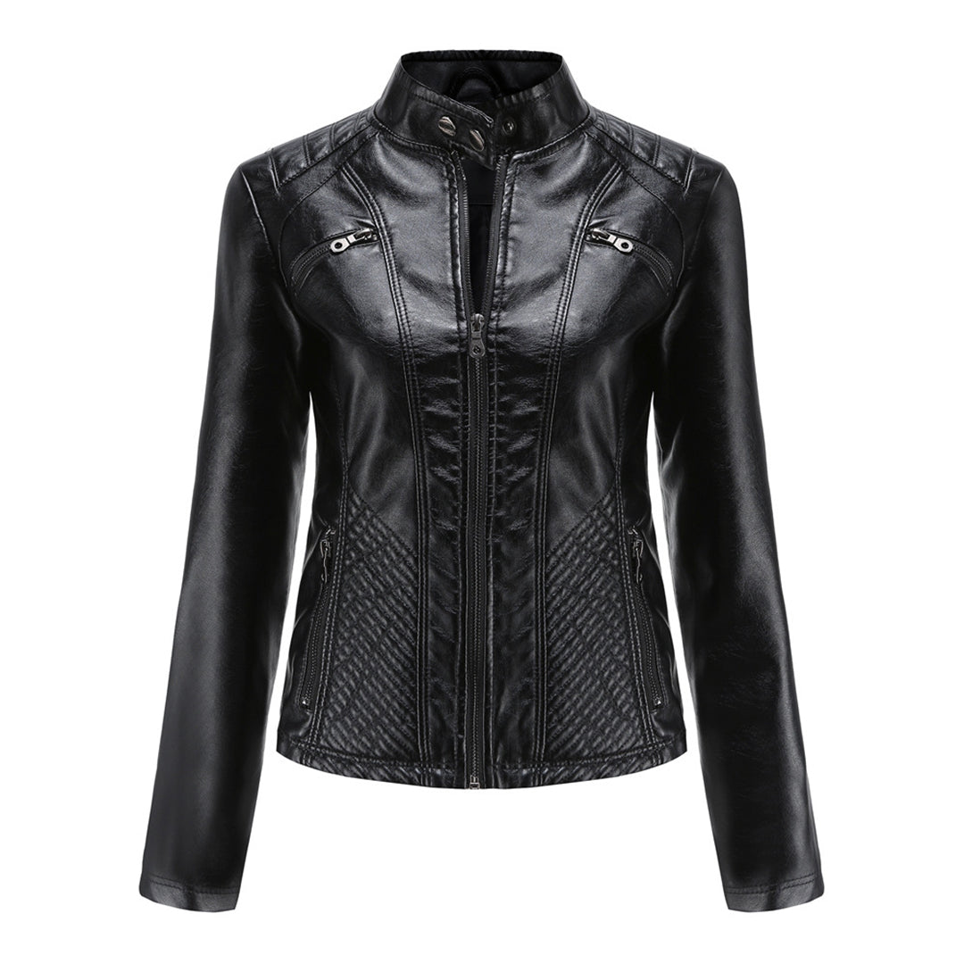 Chaqueta Biker Mujer de Cuero con Cremallera Clásica