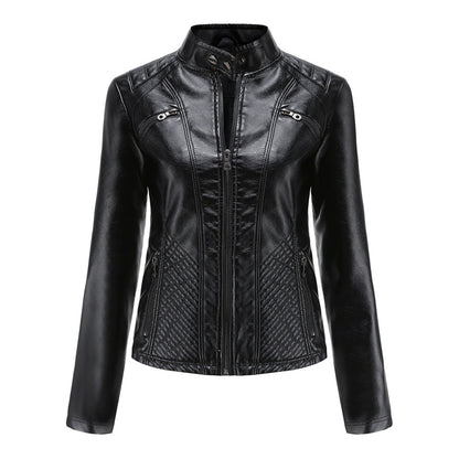 Chaqueta Biker Mujer de Cuero con Cremallera Clásica