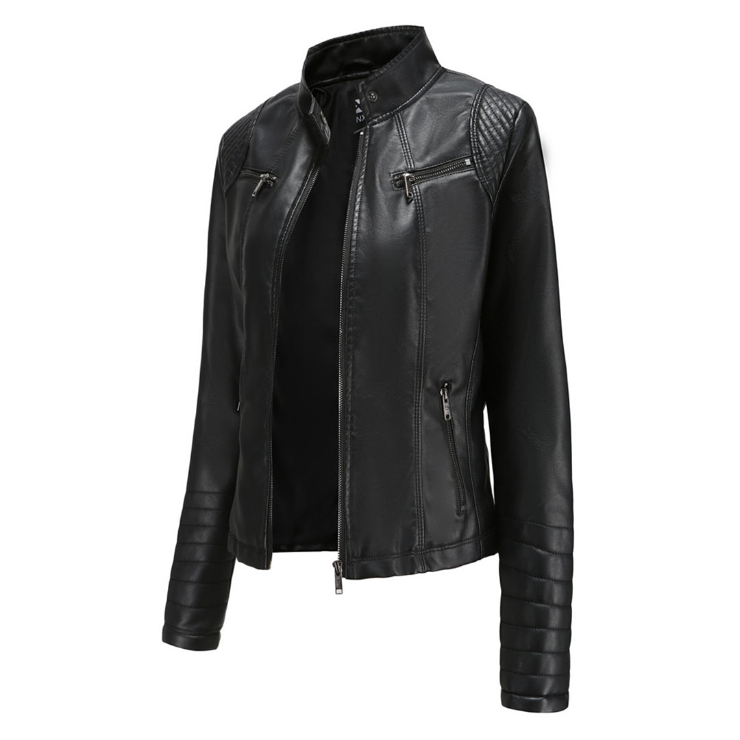 Chaqueta Mujer de Cuero con Mangas Acanaladas Ajuste Elegante