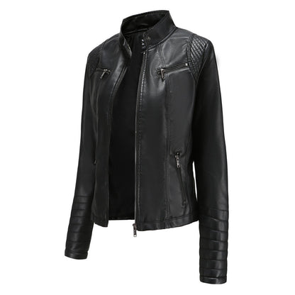 Chaqueta Mujer de Cuero con Mangas Acanaladas Ajuste Elegante
