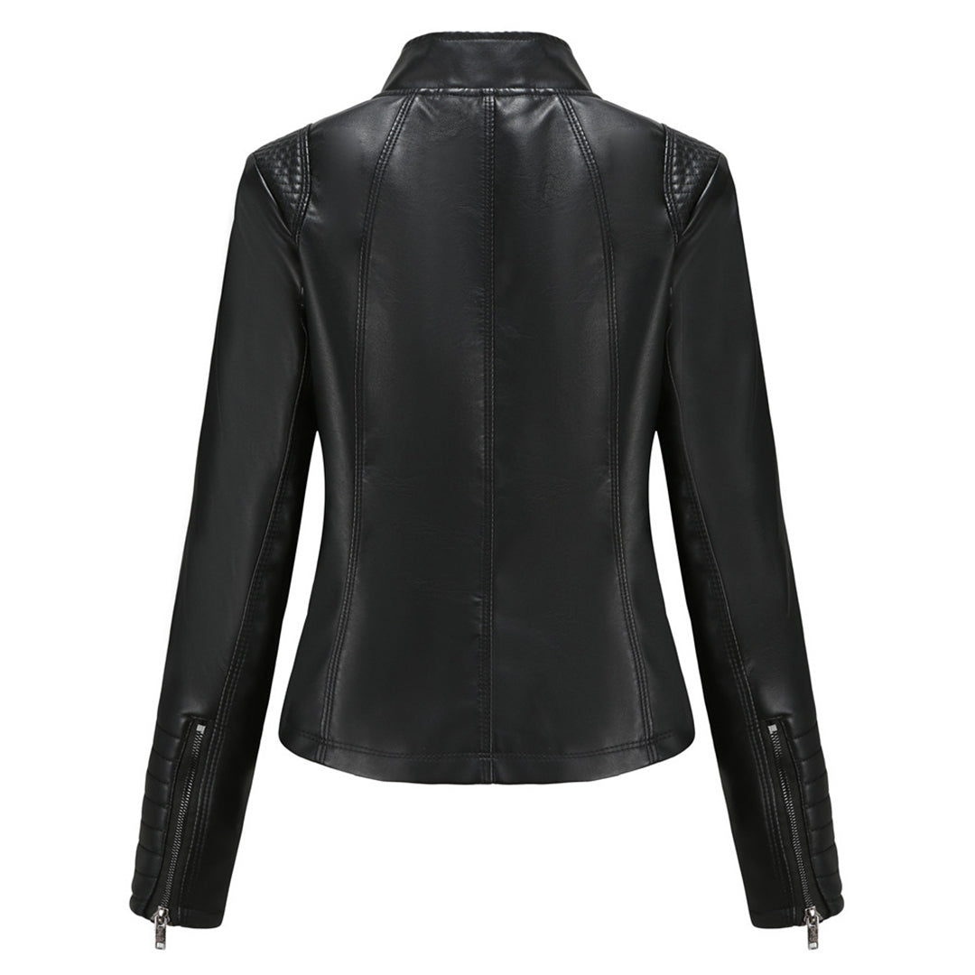 Chaqueta Mujer de Cuero con Mangas Acanaladas Ajuste Elegante