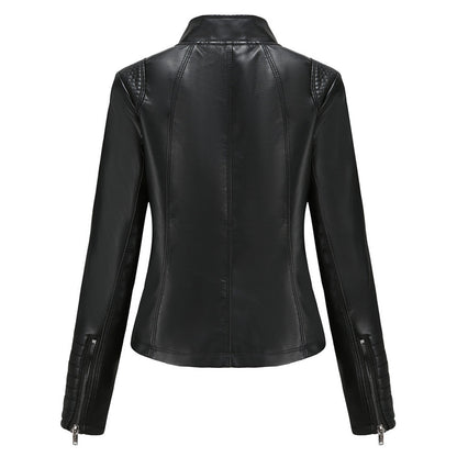 Chaqueta Mujer de Cuero con Mangas Acanaladas Ajuste Elegante