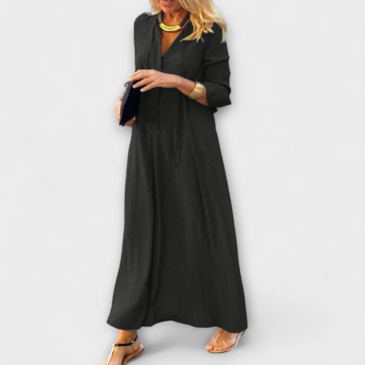 Vestido Largo Mujer Algodón Cuello en V Ajuste Holgado - Mavetta