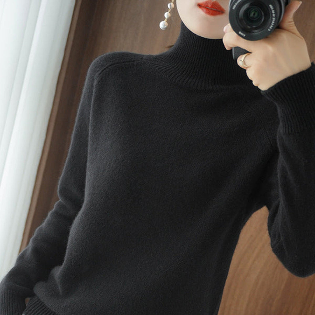 Jersey Mujer de Punto Suave Cuello Alto Elegante