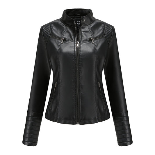 Chaqueta Mujer de Cuero con Mangas Acanaladas Ajuste Elegante - Mavetta