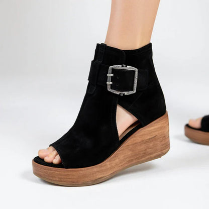 Botines Mujer Cuña Puntera Abierta Diseño Moderno
