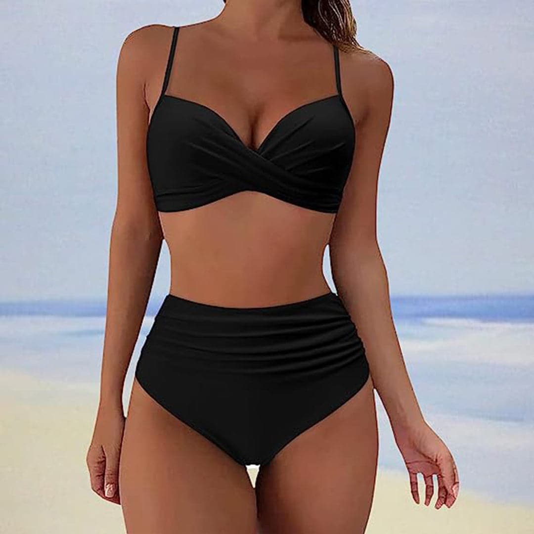 Bikini Mujer Talle Alto Cruzado Laterales Fruncidos
