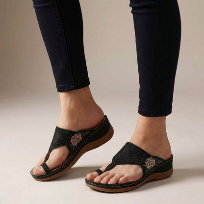 Sandalias Mujer Ortopédicas Cuña Bordado Floral
