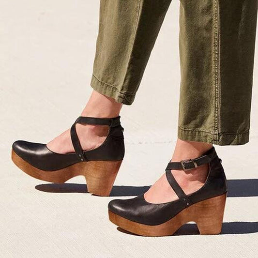 Zapatos Mujer Cuña Punta Cerrada Correa Ajustable Tobillo - Mavetta