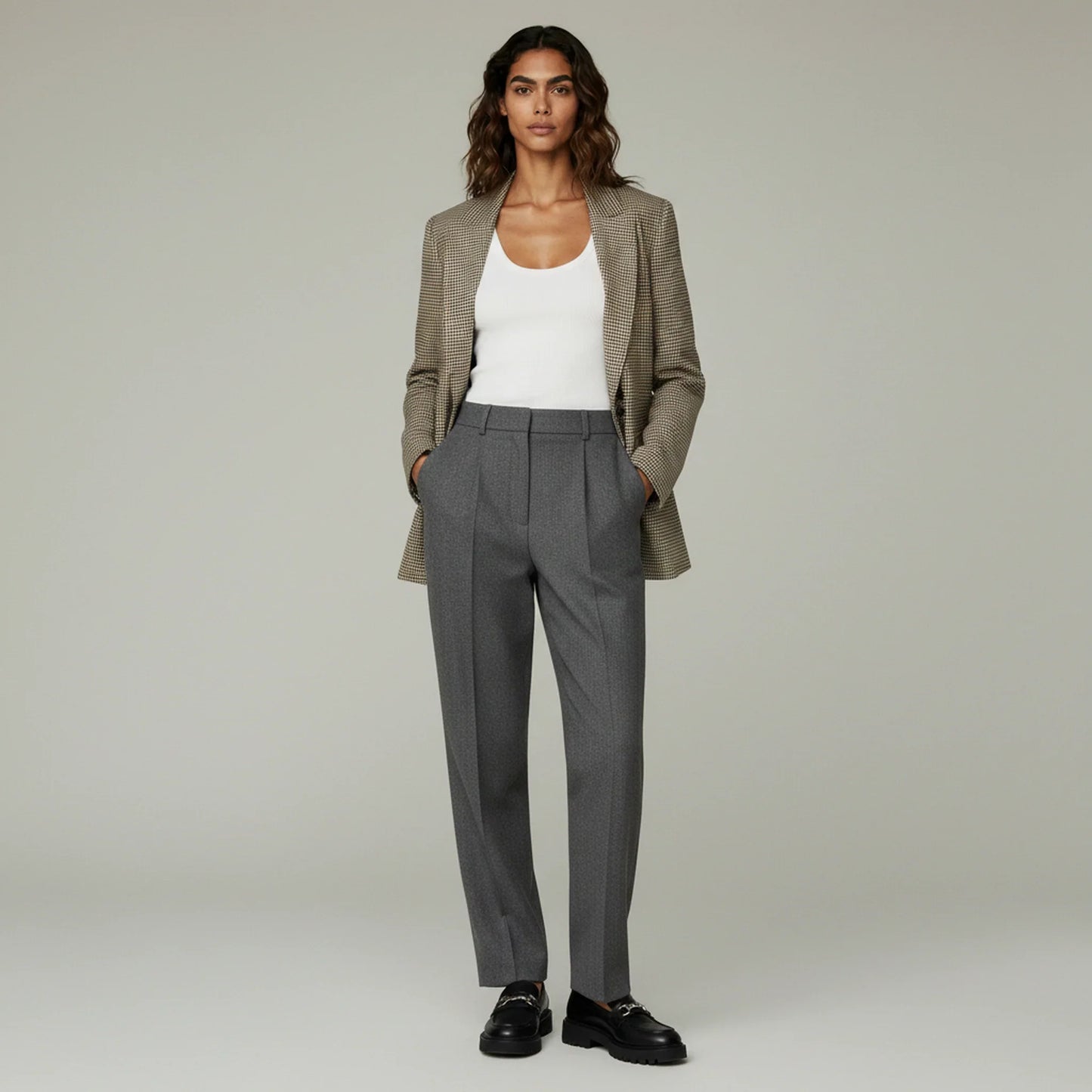 Blazer Mujer de Cuadros Doble Botonadura Bolsillos Solapa - Mavetta