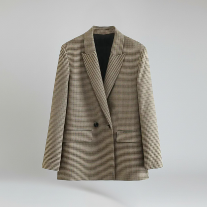 Blazer Mujer de Cuadros Doble Botonadura Bolsillos Solapa
