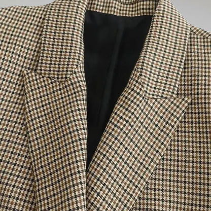 Blazer Mujer de Cuadros Doble Botonadura Bolsillos Solapa