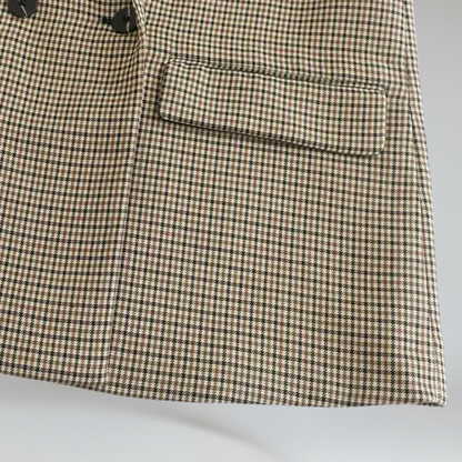 Blazer Mujer de Cuadros Doble Botonadura Bolsillos Solapa
