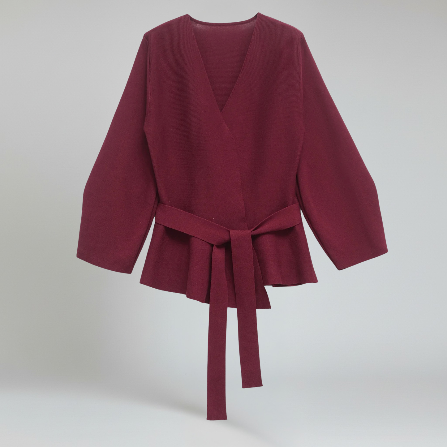 Blazer Mujer de Punto con Cinturón Almohadillas Cuello en V