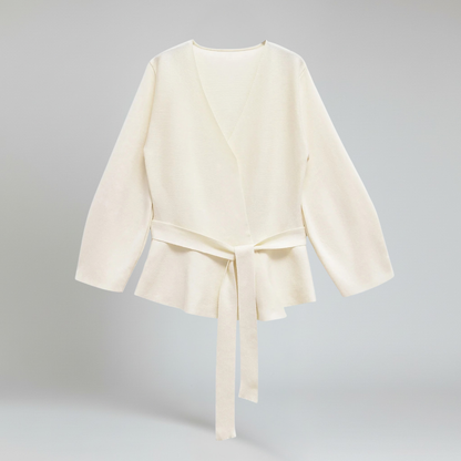 Blazer Mujer de Punto con Cinturón Almohadillas Cuello en V