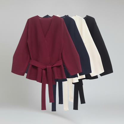 Blazer Mujer de Punto con Cinturón Almohadillas Cuello en V