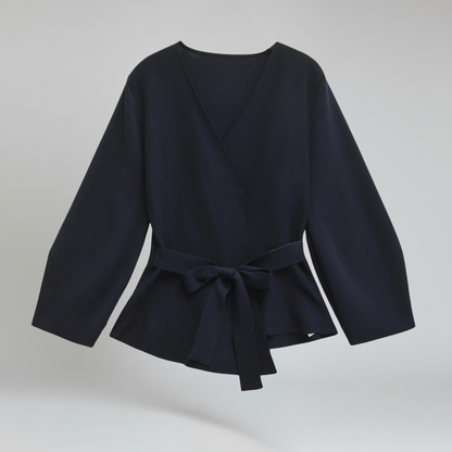 Blazer Mujer de Punto con Cinturón Almohadillas Cuello en V