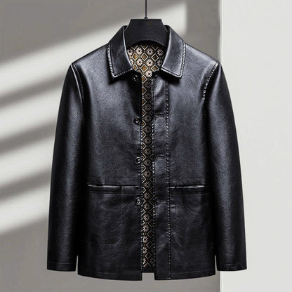Chaqueta Hombre de Cuero Sintético con Cuello Camisero y Botones