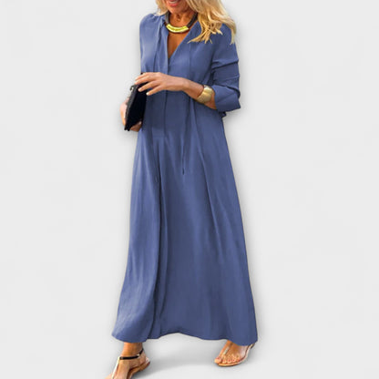 Vestido Largo Mujer Algodón Cuello en V Ajuste Holgado