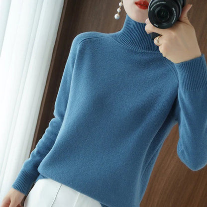 Jersey Mujer de Punto Suave Cuello Alto Elegante
