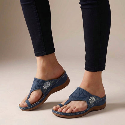 Sandalias Mujer Ortopédicas Cuña Bordado Floral