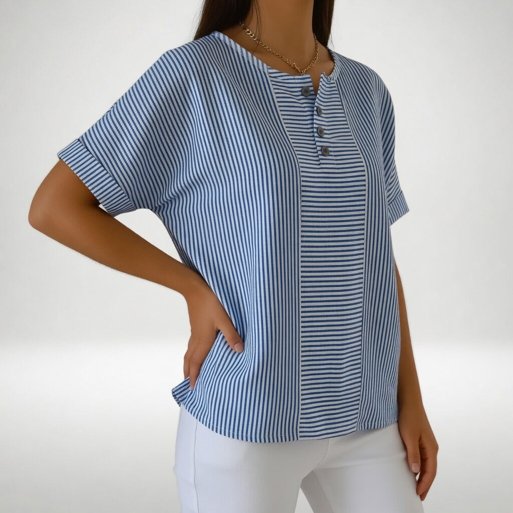 Blusa mujer de lino ligera manga corta ajustada