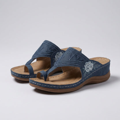 Sandalias Mujer Ortopédicas Cuña Bordado Floral