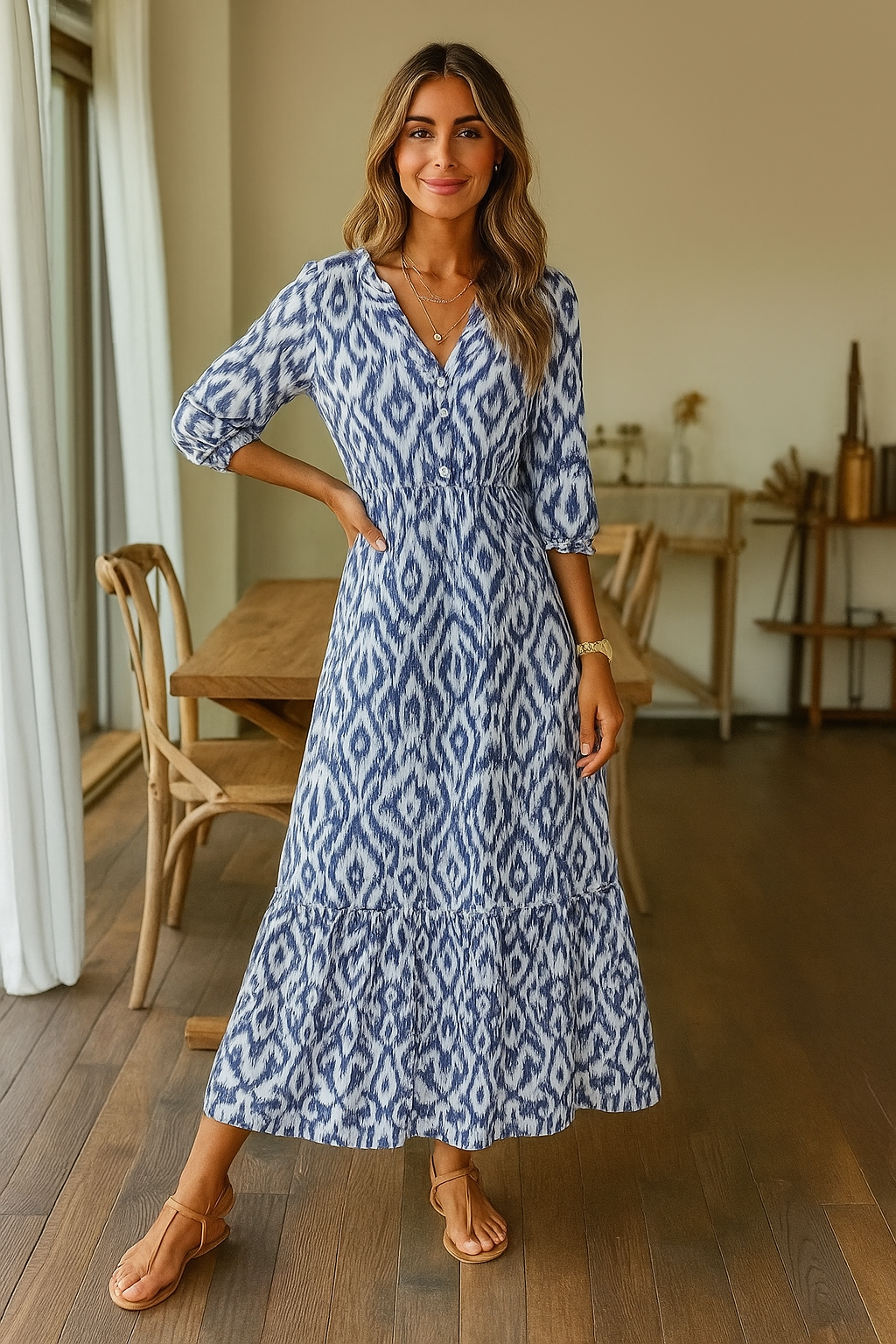 Vestido verano mujer escote en V mangas medias