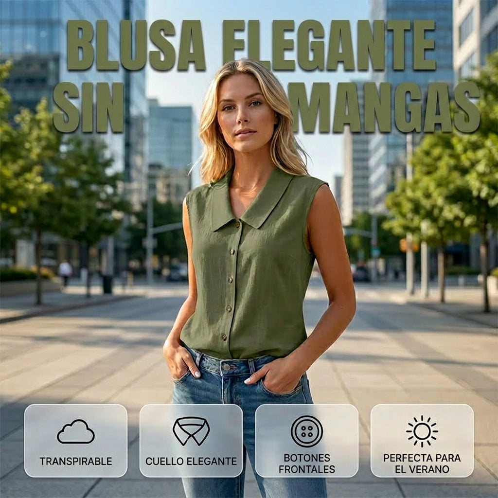 Blusa Mujer con Escote en V y Botones