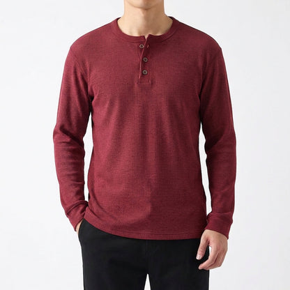 Camiseta Henley Hombre Algodón Manga Larga Casual