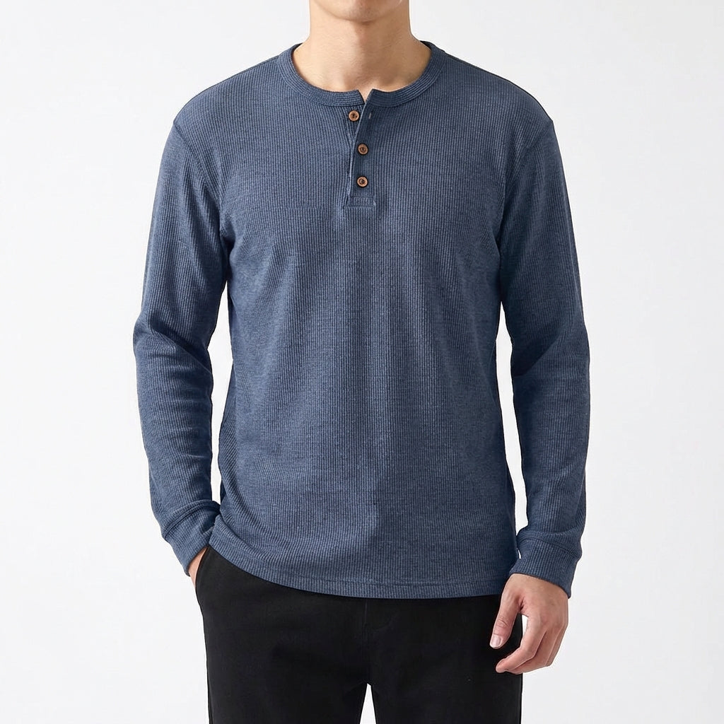 Camiseta Henley Hombre Algodón Manga Larga Casual