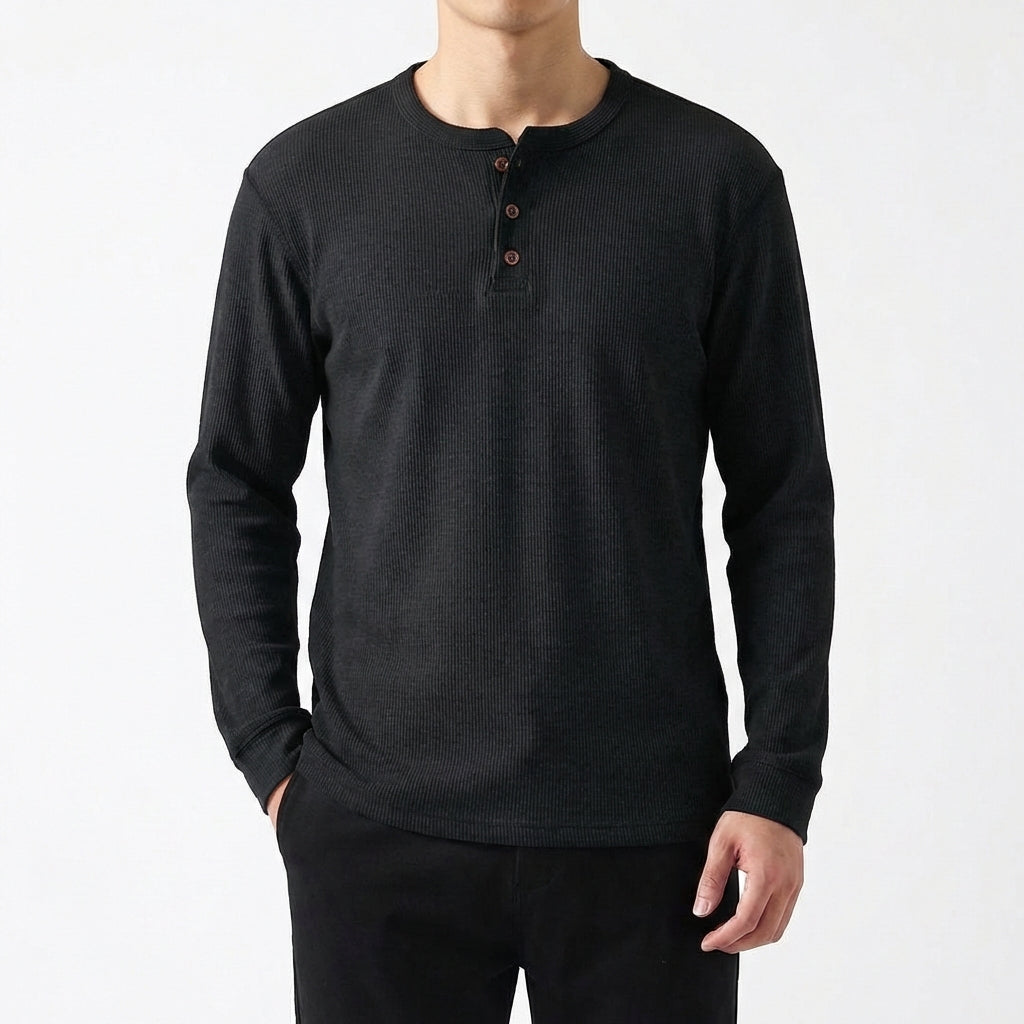 Camiseta Henley Hombre Algodón Manga Larga Casual