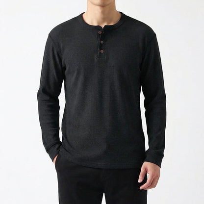 Camiseta Henley Hombre Algodón Manga Larga Casual