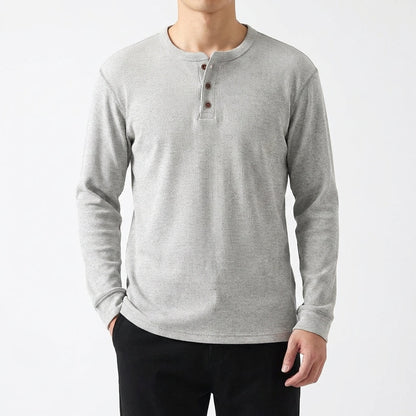 Camiseta Henley Hombre Algodón Manga Larga Casual