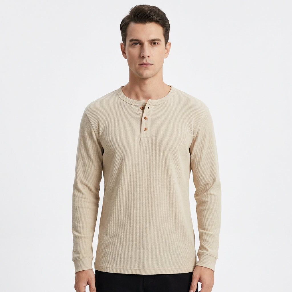 Camiseta Henley Hombre Algodón Manga Larga Casual - Mavetta