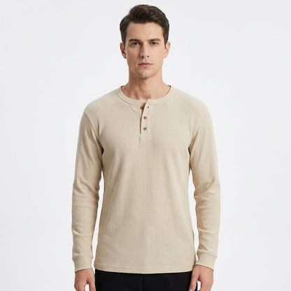 Camiseta Henley Hombre Algodón Manga Larga Casual - Mavetta