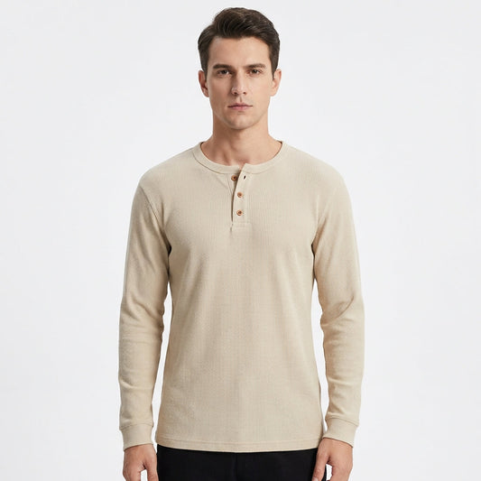 Camiseta Henley Hombre Algodón Manga Larga Casual - Mavetta