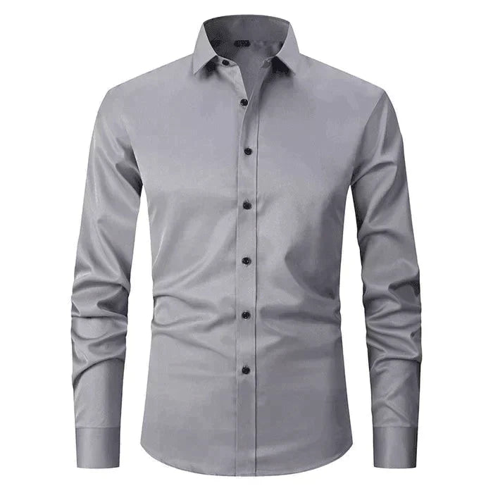 Camisa Hombre Vestir Algodón Elástica Manga Larga Corte Regular